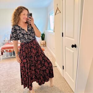 Boden Navy Blue Pink Red Floral Maxi Dress 8L
